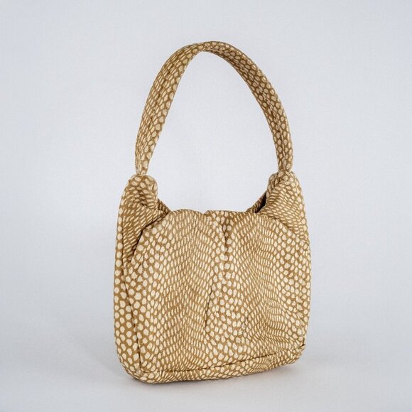 STAUD Felix Handbag Gathered Dotted Embossed Soft Cow Leather Fawn $350 - Picture 5 of 14